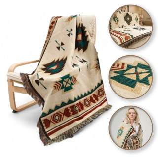 BOHO deka, pletená, obojstranný prehoz, strapce 130x180cm KOC15WZ2