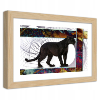 Plagát v prírodnom ráme, výstražný leopard - 100x70