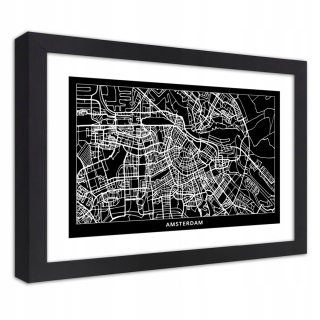Plagát v čiernom ráme mesta Amsterdam 60x4