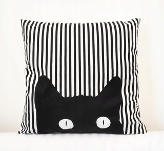 Obliečka na vankúš - Dekoratívne vankúš 45x45 boho pruhovaná čierna mačka #