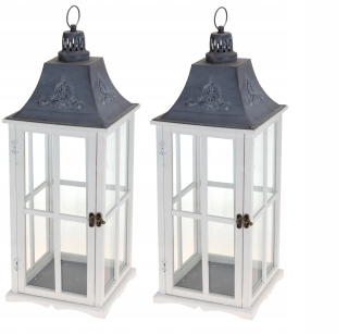 Lampáš, svietník - ŠPECIÁLNA PONUKA! Dva obrovské lucerny biely vintage 80 cm