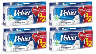 Toaletný papier - Velvet 4x10 toaletný papier biele valčeky 40 valčekov