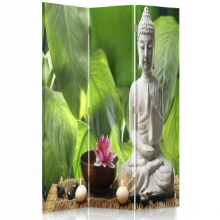 Dve rotačné obrazovky, Buddha na pozadí listov -