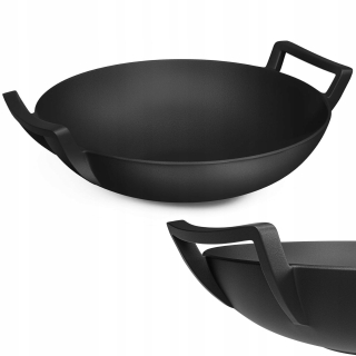 Wok panvica - Panvica železná liatina s naštvanými rukoväťou. 32 cm