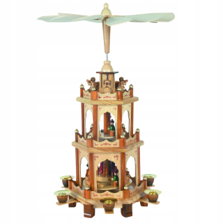 Vianočná postavička, dekorácia - Vianočné pyramída 3-podlaží, prírodné 43cm