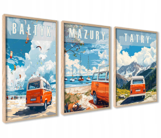 Nástenné plagáty Mazursko Tatry Hel camper van Vintage Graphics Summer