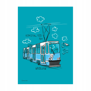 Plagát Wroclav Tram Konstal 105 Automotive bez rámu 21 x 29,7 cm