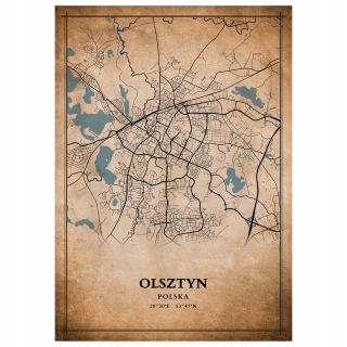 Mapa plagátu mesta Vintage Olsztyn 70x50 cm