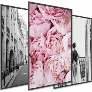 Plagát Triptych Flowers Woman Architecture 60x80