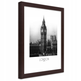 Plagát v hnedom ráme, legendárny Big Ben - 70x1