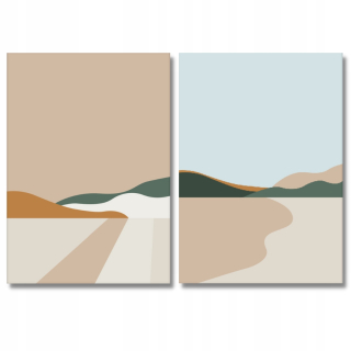 Plagát Set 2 plagáty krajina Mountain Béžová dolina krajina, umenie bez rámu 30 x 40 cm
