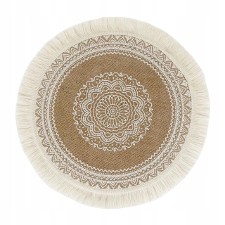 Podložka na stôl - Boho vankúšiky s okrajmi, okrúhle tkané
