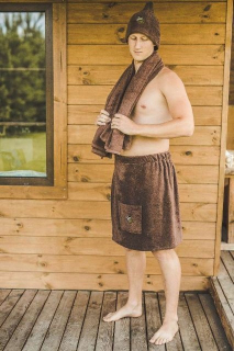 Sauna, príslušenstvo - Pánsky oblek do sauny: KILT + KLOBÚK + UTERÁK – RUDAS