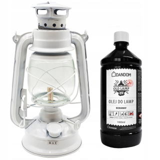 Retro petrolejová lampa s knôtom + olej 1 l biela 24 cm