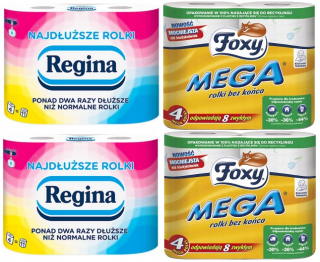 Toaletný papier - Regina najdlhšie valčeky + Foxy mega papier toaleta