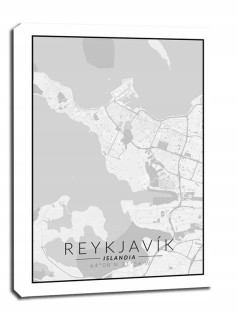 Reykjavík mapa čiernobiela - obrázok na plátne