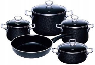 Sada hrncov - Riess set 5SK. Black Magic Riess smaltované výrobky Rakúsko
