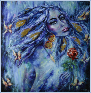 Ružový maliarsky olej 60x70 cm Štetec špachtľa