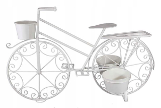 Stojan na kvety - Biely stojan na bicykle na kvety záhrade záhona