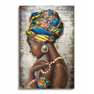 Rustikálny 3D kovový obrázok podkrovie Lady Africa