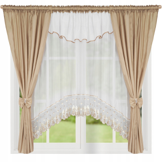 SET ZÁCLONOV S VOILOVÝM ZÁCLONÁM A GUIPURE VYŠÍVANÁ MARKÍZA 400x160cm