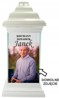 Sklenená sviečka na hrob s fotografiou a gravírovaným nápisom