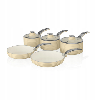 Sada hrncov - Set Swan Retro Cream 3 hrnca a 2 panva smotana