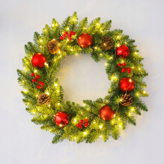 Vianočné osvetlenie - Vianočný podsvietený veniec 15 LED 30 cm