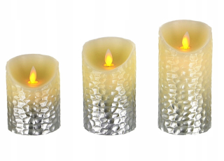 Lampáš, svietník - CANDLE LED vosku NATURAL 3 sviečky SILVER