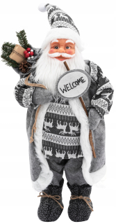Vianočná postavička, dekorácia - Santa Claus 70cm Šedá Figúrka Veľký darček
