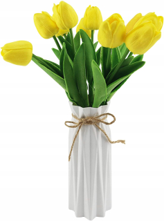 Umelé žlté tulipány 10 kusov s vázovou setou