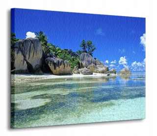 Pláž Seychelles a maľba mora na plátne 120x90 cm