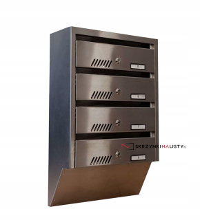 Poštová schránka - Cache úložný box sklonená štvrtá hĺbka 14,5 cm INOX