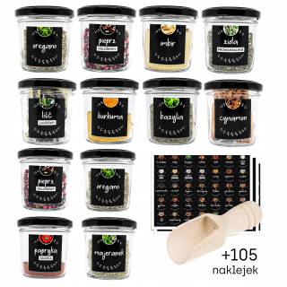 Poháre pre korenie 120 ml 12 ks + 100 nálepiek