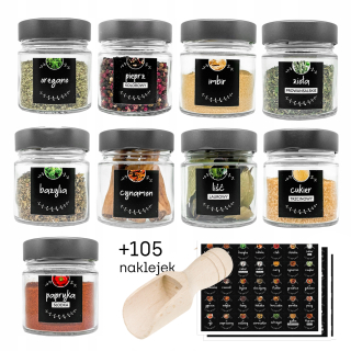 Spice Jars 266 ml 9 ks + 100 nálepiek