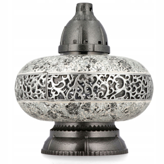 Sviečka UFO, vitráž, strieborná, biela, čierna, 29 cm