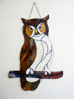 Owl uszatka witrażowte prívesok vtáčie okno stena