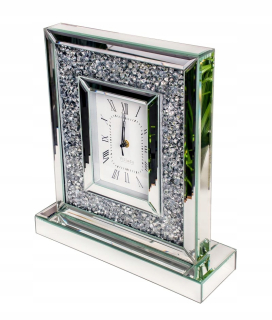 Hodiny - Silver Mirror Clock Glamour Crystal Standing