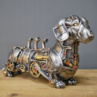 Steampunk Sausage Industrial Dog Silver Resin