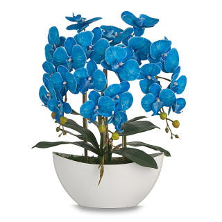 Umelá modrá orchidea v kvetináči