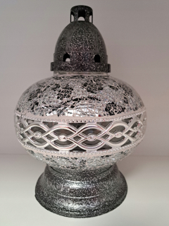 Grave Candle Large Lantern Premium Karafa Vitráž UFO Dekor Strieborná 30 cm