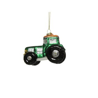 Vianočné ozdoby - Vianočný sklenený dekoratívny vianočný stromček zelený traktor