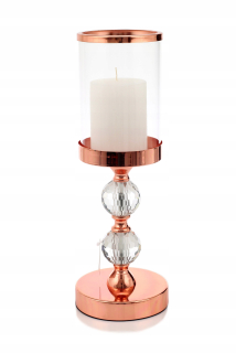 Lampáš, svietník - Glamour svietnik 2 krištáľovej gule ružové zlato