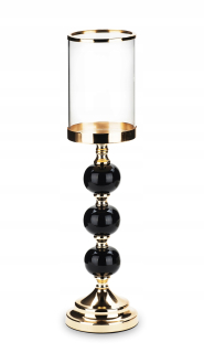 Lampáš, svietník - Svietnik lampáš kryštály zlatá čierna H44