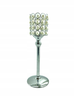 Lampáš, svietník - Svietnik Metal lampáš Nový dizajn perál 32cm
