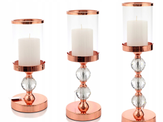 Lampáš, svietník - Glamour svietniky krištáľové sadu ružového zlata