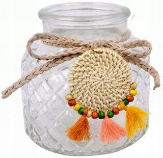 Lampáš, svietník - Sklenená lampáš luster Boho na čajovú sviečku