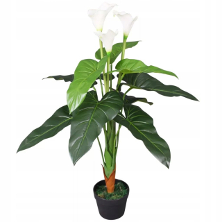 Umelé Kalia s kvetináčmi, 85 cm, biela vx