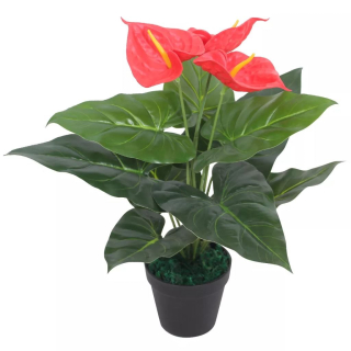 Umelý Anthurium s kvetináčmi, 45 cm, farba červená