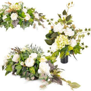 Umelé kvety Headdress na Grave + Bouquet Set Biela